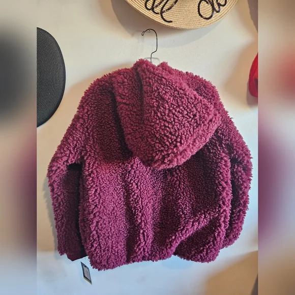 NWT Art Class Collar Faux Fur Teddy Jacket burgundy/wine Girls Size XXL